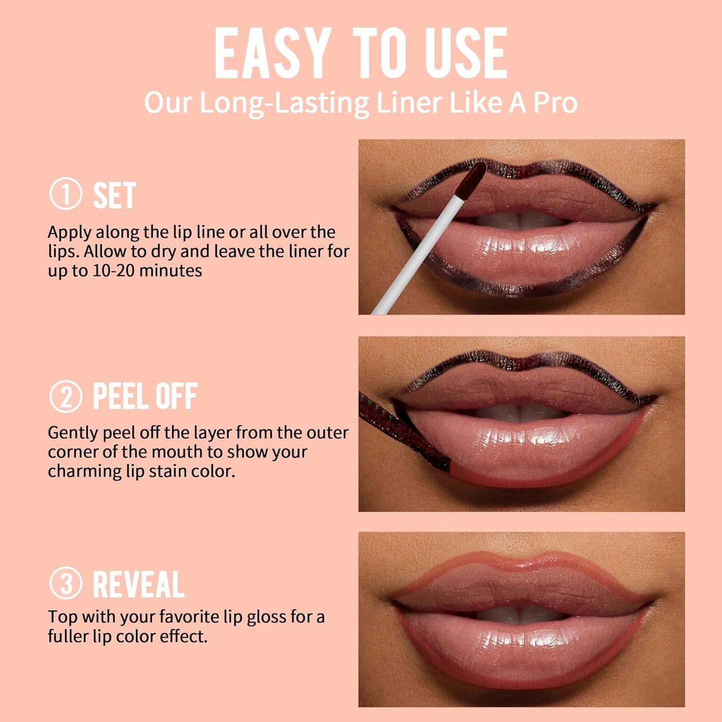 Lip Stain - Lip Liner Stain, Peel off Lip Stain with Tweezer, Natural Long Lasting Lip Stain Peel Off, Waterproof, Easy to Use, Stay on All Day, Coffee