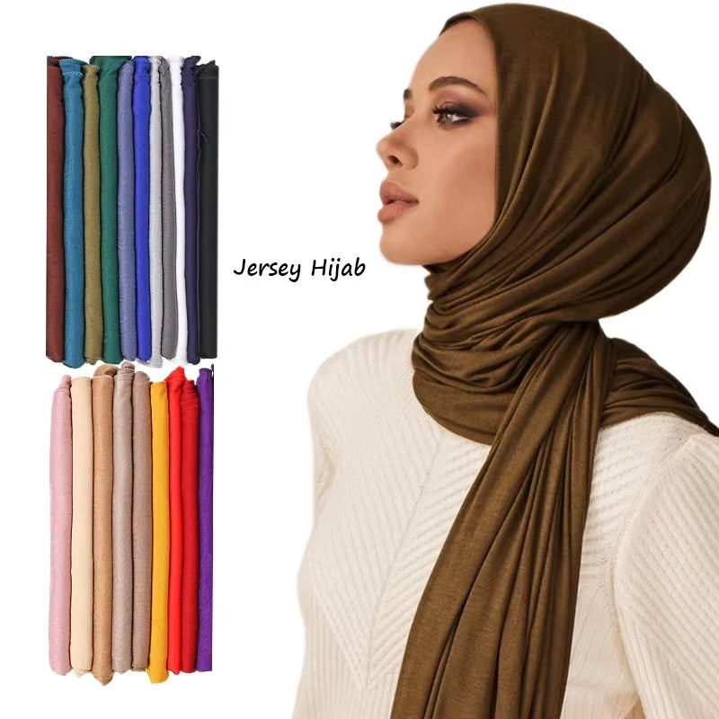 Modal Cotton Jersey Hijab Scarf for Women Stretch Shawl Plain Muslim Headband Fashion Solid Color Long Muffler 170*60Cm